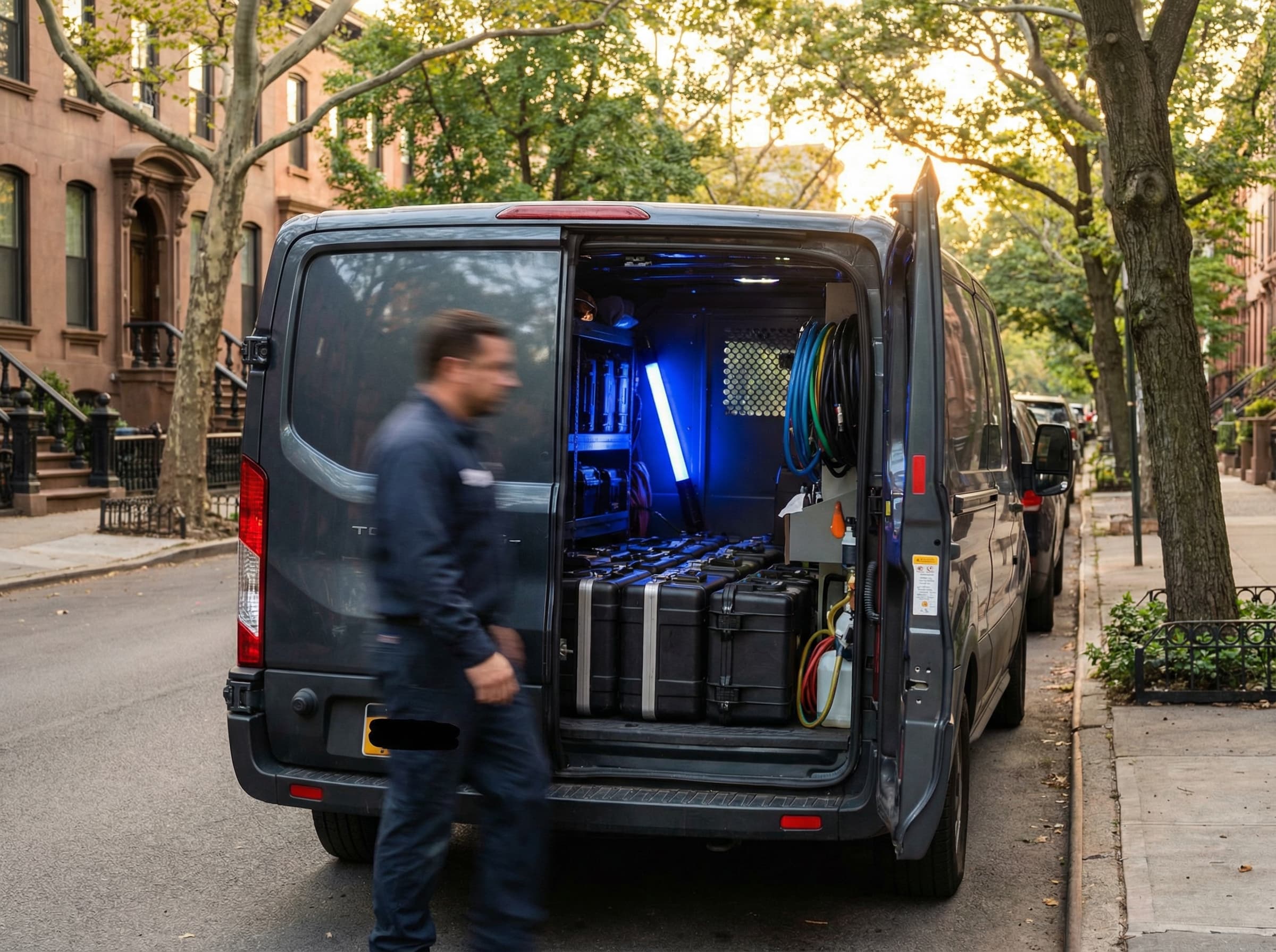Licensed pest control technician inspecting a New York City apartment for bed bugs, roaches, and rodents — PestShield NYC